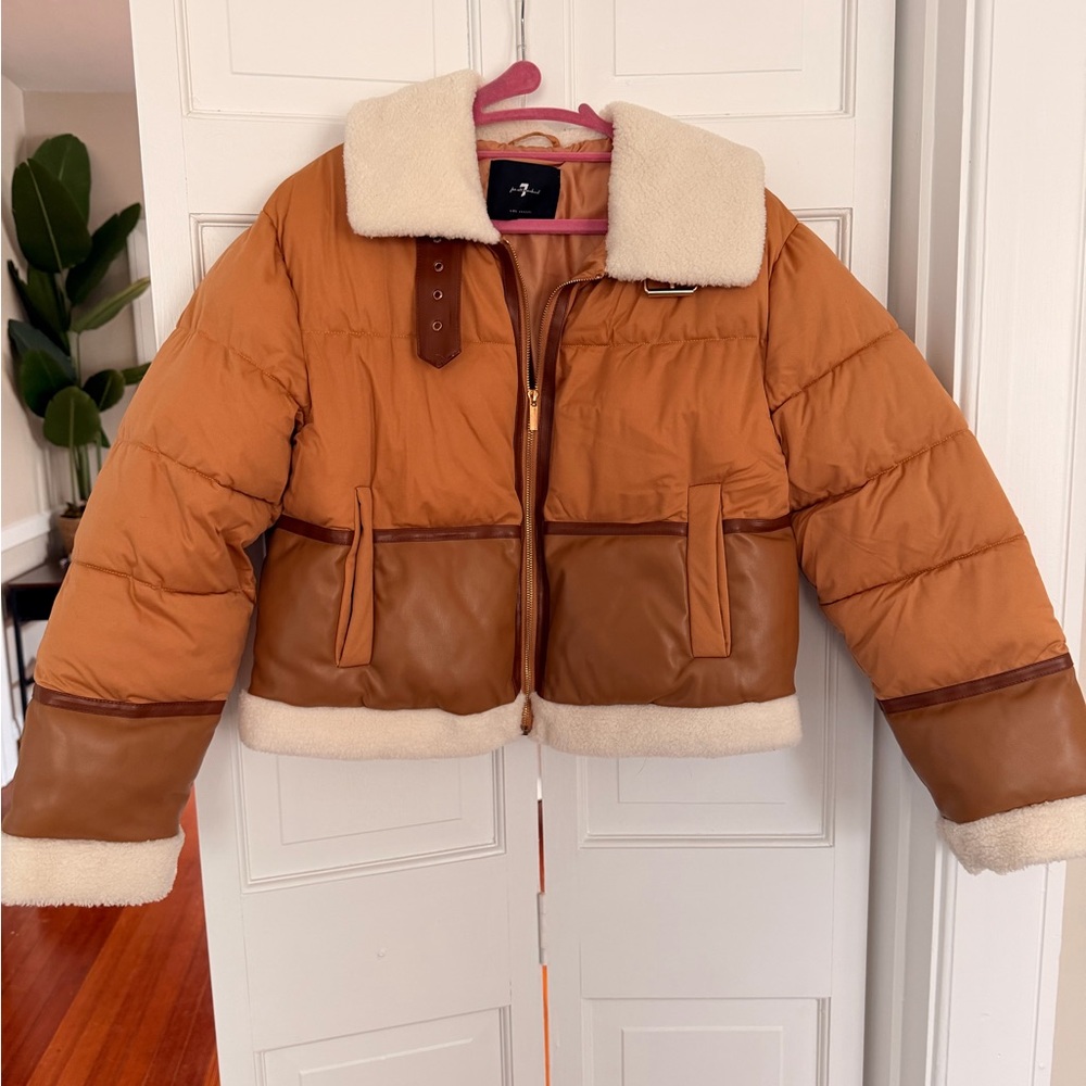 Two-Tone Sherpa Collar Puffer Jacket